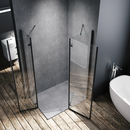 Cabine de douche accès d'angle Verre de sécurité 6mm Cadre en aluminium Hauteur 195cm noir - SIRHONA