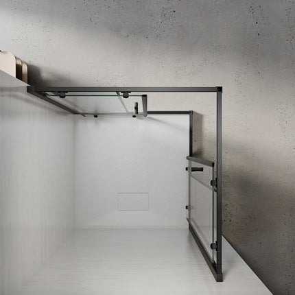 Cabine de douche d'angle, paroi de douche en verre trempé de sécurité de 6 mm, hauteur 195cm, noir - SIRHONA
