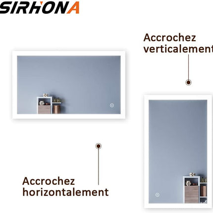 SIRHONA Miroir LED Salle de Bains avec éclairage LED Miroir Muraux AVCE Anti-buée Fonction Cosmétiques Mural Lumière Illumination - SIRHONA