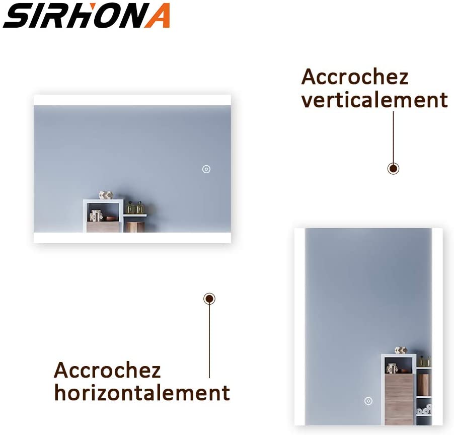 SIRHONA Miroir LED Salle de Bains avec éclairage LED Miroir Muraux AVC