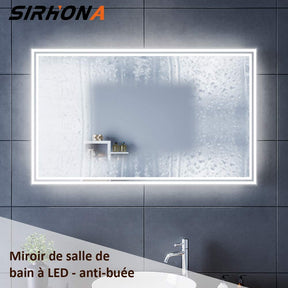 SIRHONA Miroir LED Salle de Bains avec éclairage LED Miroir Muraux AVCE Anti-buée Fonction Cosmétiques Mural Lumière Illumination - SIRHONA