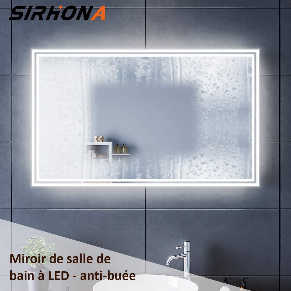 SIRHONA Miroir de Salle de Bains avec éclairage LED Miroir Anti-buée Cosmétiques Mural Lumière Illumination avec Commande par Effleurement - SIRHONA