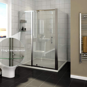SIRHONA Charnière pivotante porte de douche cabine de douche avec panneau latéral et étagères en verre cabine douche étagères - SIRHONA