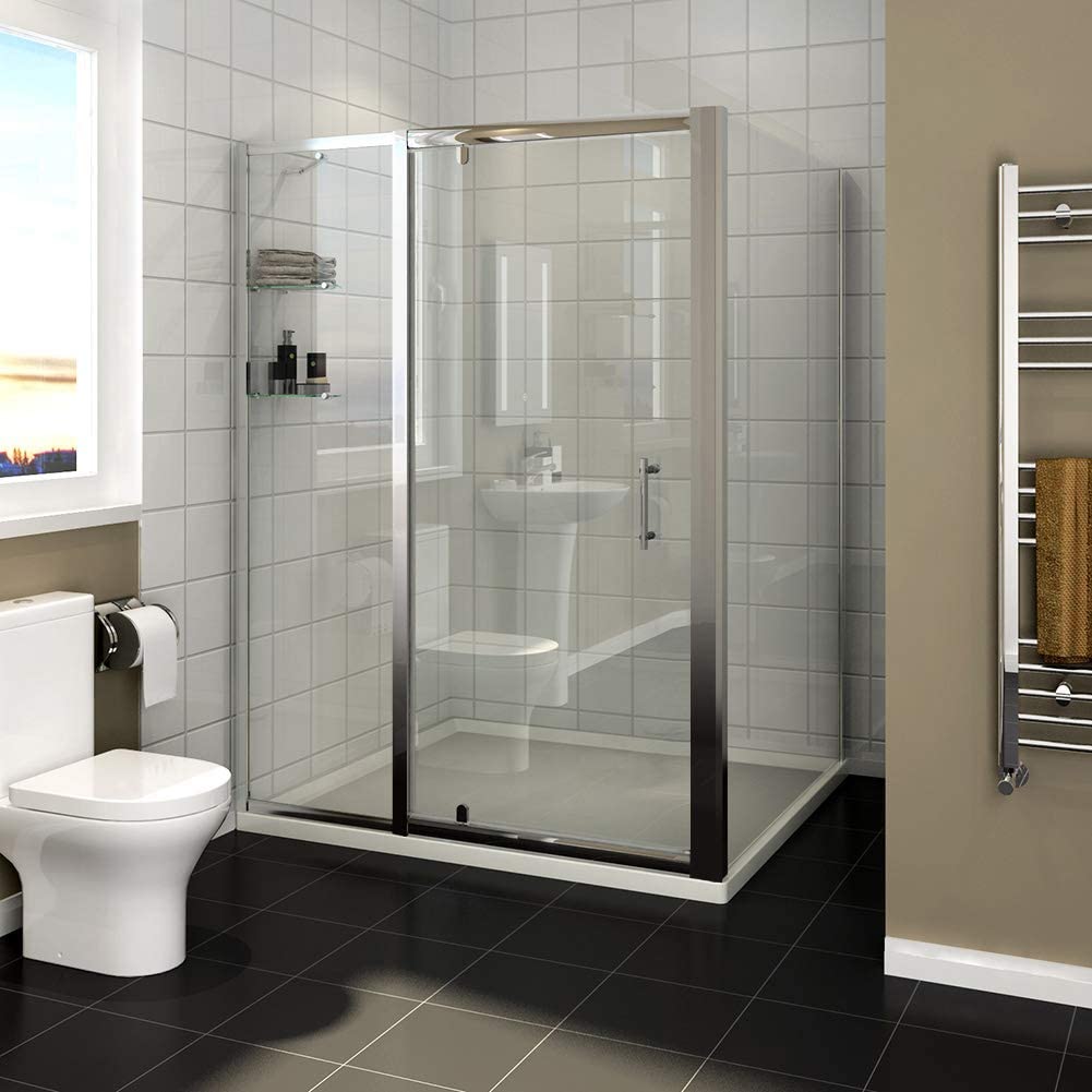 SIRHONA Charnière pivotante porte de douche cabine de douche avec panneau latéral et étagères en verre cabine douche étagères - SIRHONA