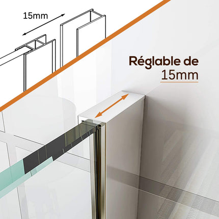 SIRHONA cabines et portes de douche 100x190cm paroi de douche avec barre de stabilisation porte de douche verre - SIRHONA