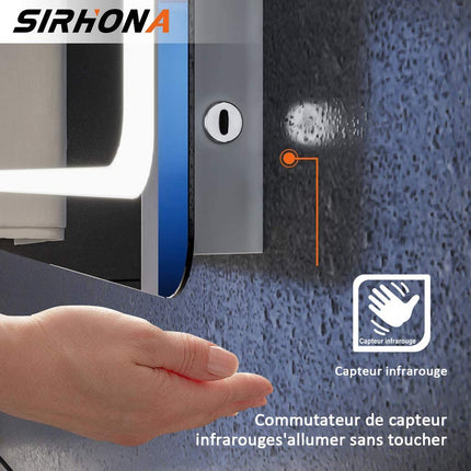 SIRHONA Miroir LED Salle de Bains avec éclairage LED Miroir Muraux AVCE Anti-buée Fonction Cosmétiques Mural Lumière Illumination - SIRHONA