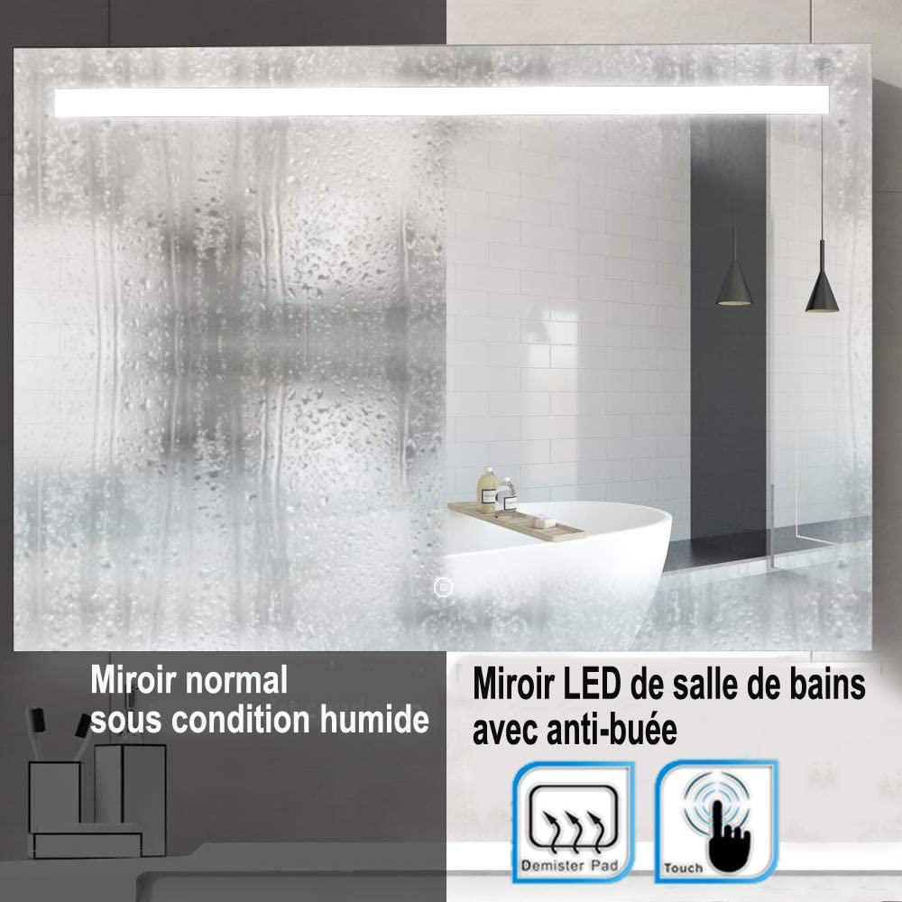 SIRHONA 100x70cm LED Miroir Salle de Bains avec éclairage Cosmétiques