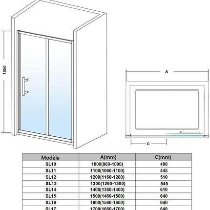 SIRHONA Cabine de douche Porte de douche coulissante Porte douche extensible Paroi en niche verre trempé profilés aspect chromé - SIRHONA