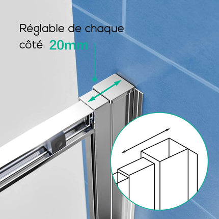 SIRHONA Cabine de douche Porte de douche coulissante Porte douche extensible Paroi en niche verre trempé profilés aspect chromé - SIRHONA