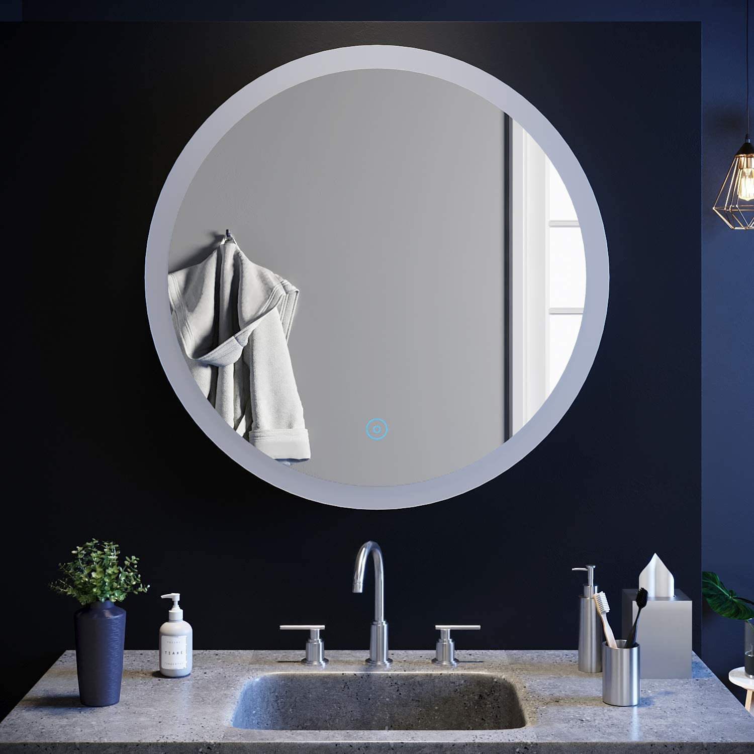 SIRHONA 60-80cm Miroir de Salle de Bain à LED Rond Anti-buée avec éclairage intégré Blanc Froid Miroir Rond Mural