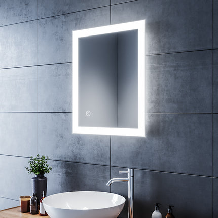 SIRHONA Miroir LED Salle de Bains avec éclairage LED Miroir Muraux AVCE Anti-buée Fonction Cosmétiques Mural Lumière Illumination - SIRHONA