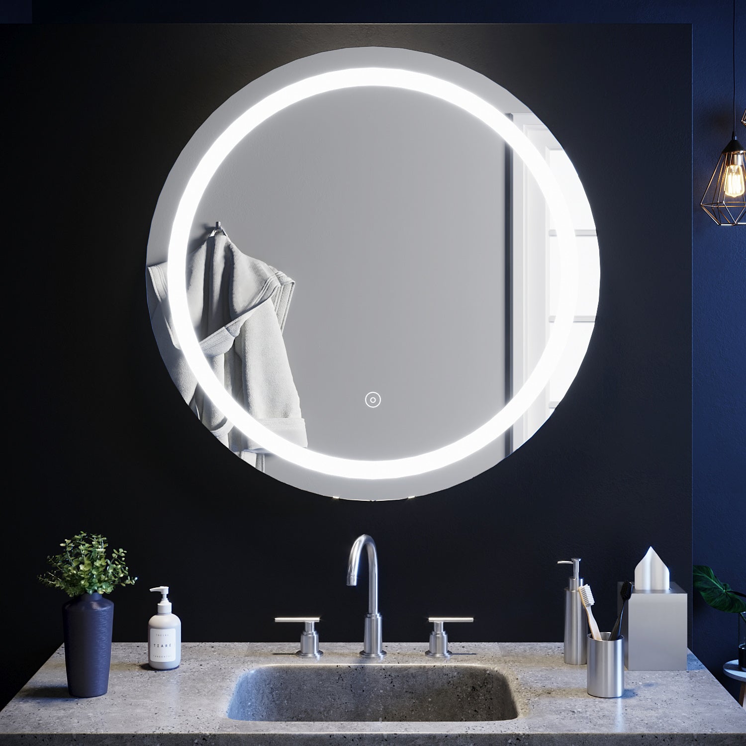 SIRHONA 60-80cm Miroir de Salle de Bain à LED Rond Anti-buée avec éclairage intégré Blanc Froid Miroir Rond Mural