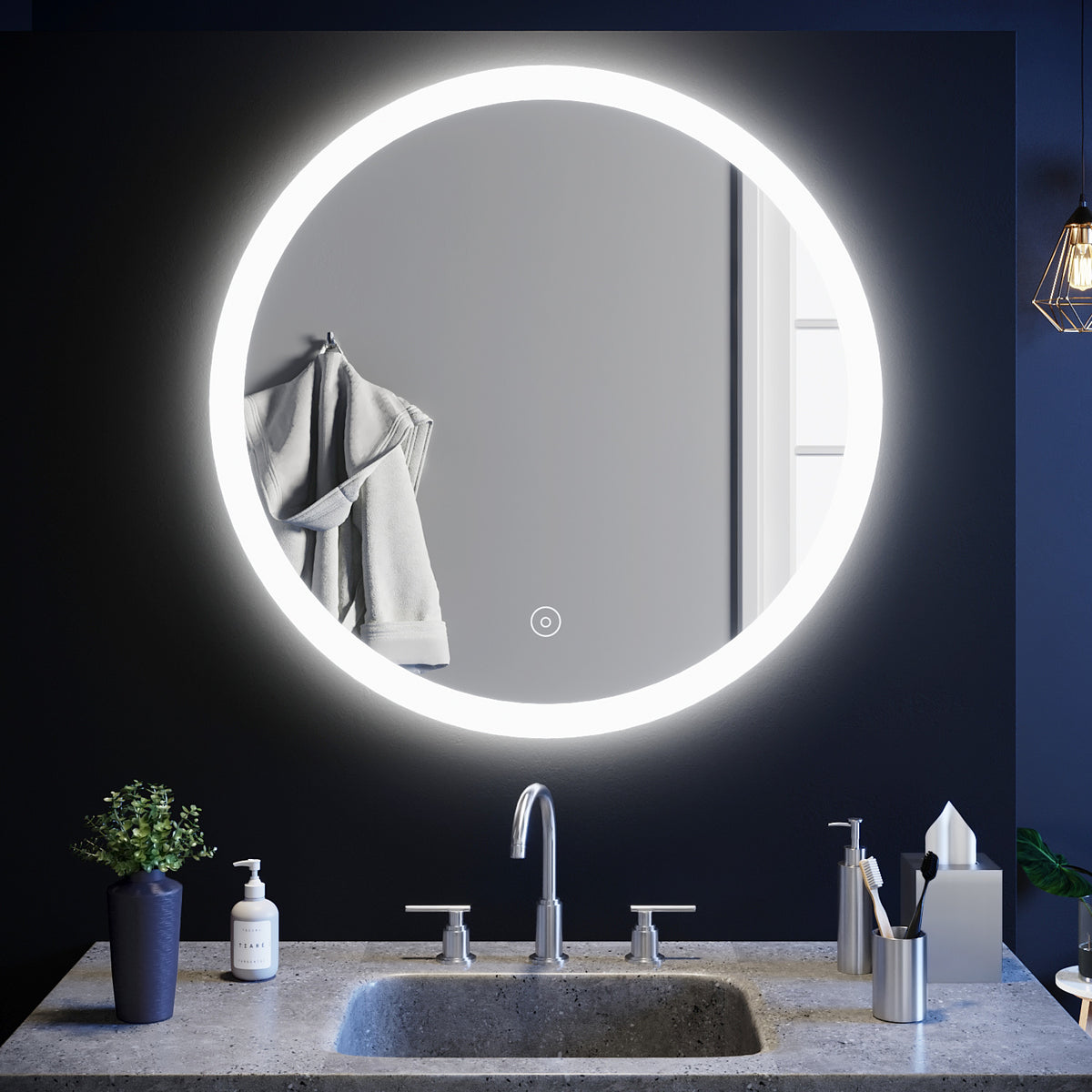 SIRHONA 60-80cm Miroir de Salle de Bain à LED Rond Anti-buée avec éclairage intégré Blanc Froid Miroir Rond Mural - SIRHONA