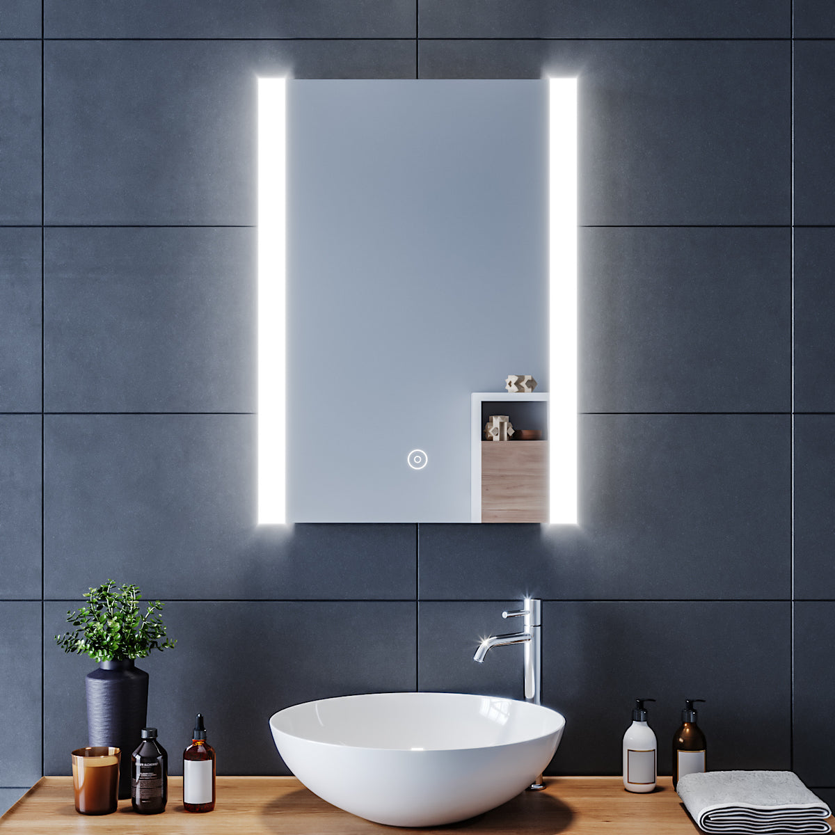 SIRHONA Miroir de salle de bains LED Miroir salle de bain avec prise de  courant Anti-buée avec éclairage Miroir grossissant 3X Blanc froid 90x70cm