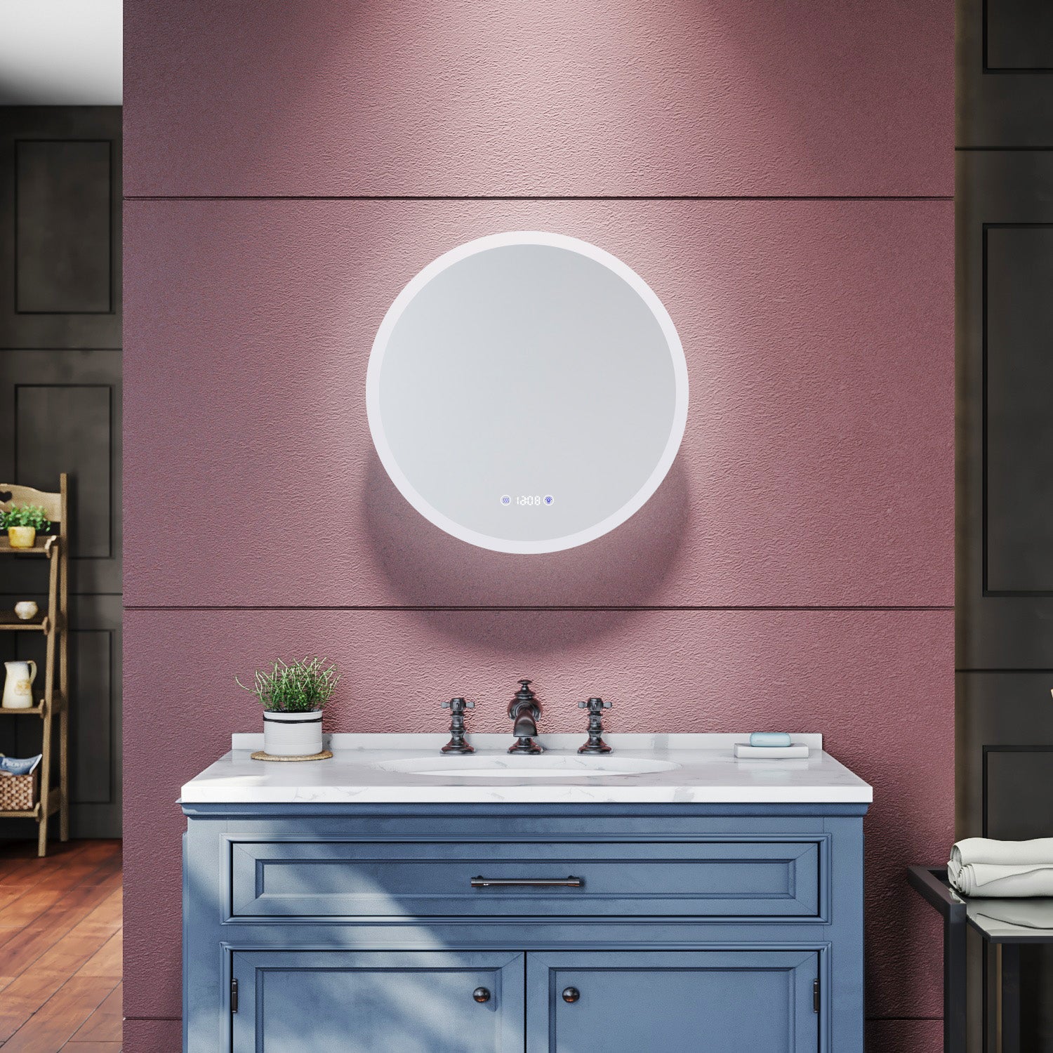 SIRHONA Miroir de salle de bains 600 x 600 x 35mm - Miroirs cosmétiques muraux - Miroir avec led illumination - Trois températures de couleur - Anti-poussière et antibuée - SIRHONA