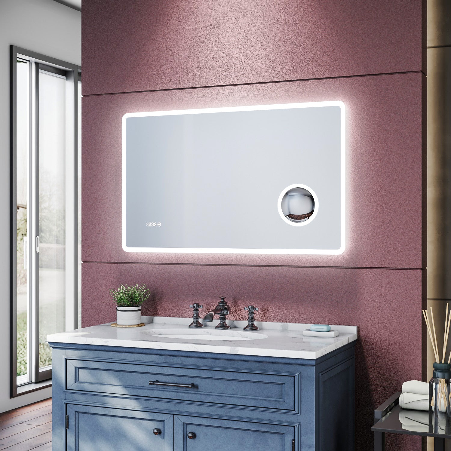Miroir de salle de bains 1000 x 600 x 40mm - Miroirs cosmétiques muraux - Miroir avec led illumination - Miroir grossissant 3X - Blanc froid - Avec prise rasoir - Anti-poussière et antibuée, SIRHONA - SIRHONA