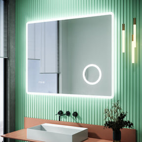 SIRHONA Miroir de salle de bains LED Miroir salle de bain avec prise de courant Anti-buée avec éclairage Miroir grossissant 3X Blanc froid 90x70cm - SIRHONA