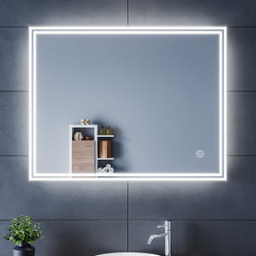 SIRHONA Miroir led Miroir de salle de bains avec éclairage LED Miroir Cosmétiques Mural Lumière Illumination avec Commande par Effleurement 90x70 CM - SIRHONA