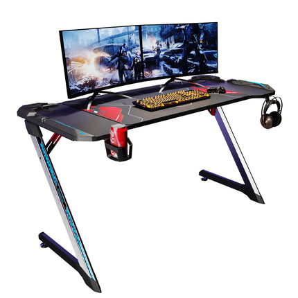 Bureau gamer table de jeu table d'ordinateur Ergonomie Matériau métallique 140x60x75cm Lumière surround RVB 7 couleurs Fente de stockage- SIRHONA