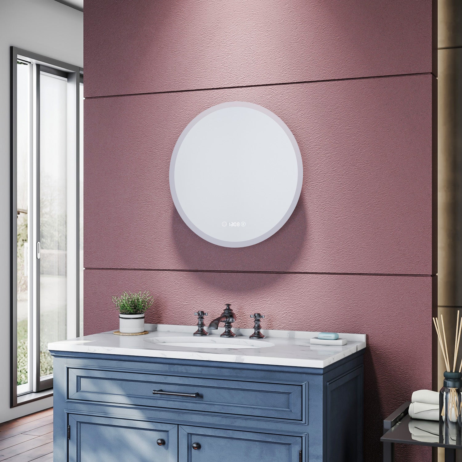 SIRHONA Miroir de salle de bains 600 x 600 x 35mm - Miroirs cosmétiques muraux - Miroir avec led illumination - Trois températures de couleur - Anti-poussière et antibuée - SIRHONA