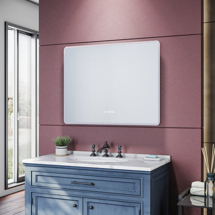 SIRHONA Miroir de salle de bains 900x700x35mm - Miroirs cosmétiques muraux - Miroir avec led illumination - Trois températures de couleur - Antibuée avec réglage de l'heure - SIRHONA
