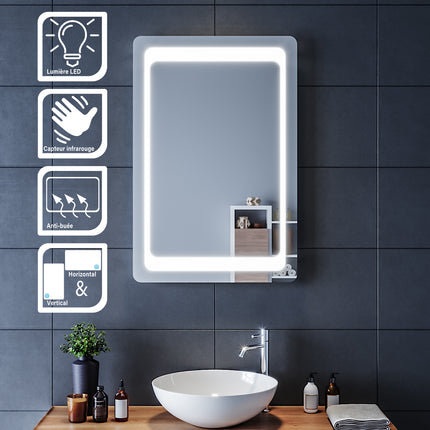 SIRHONA Miroir LED Salle de Bains avec éclairage LED Miroir Muraux AVCE Anti-buée Fonction Cosmétiques Mural Lumière Illumination - SIRHONA