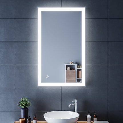 SIRHONA Miroir LED Salle de Bains avec éclairage LED Miroir Muraux AVCE Anti-buée Fonction Cosmétiques Mural Lumière Illumination - SIRHONA