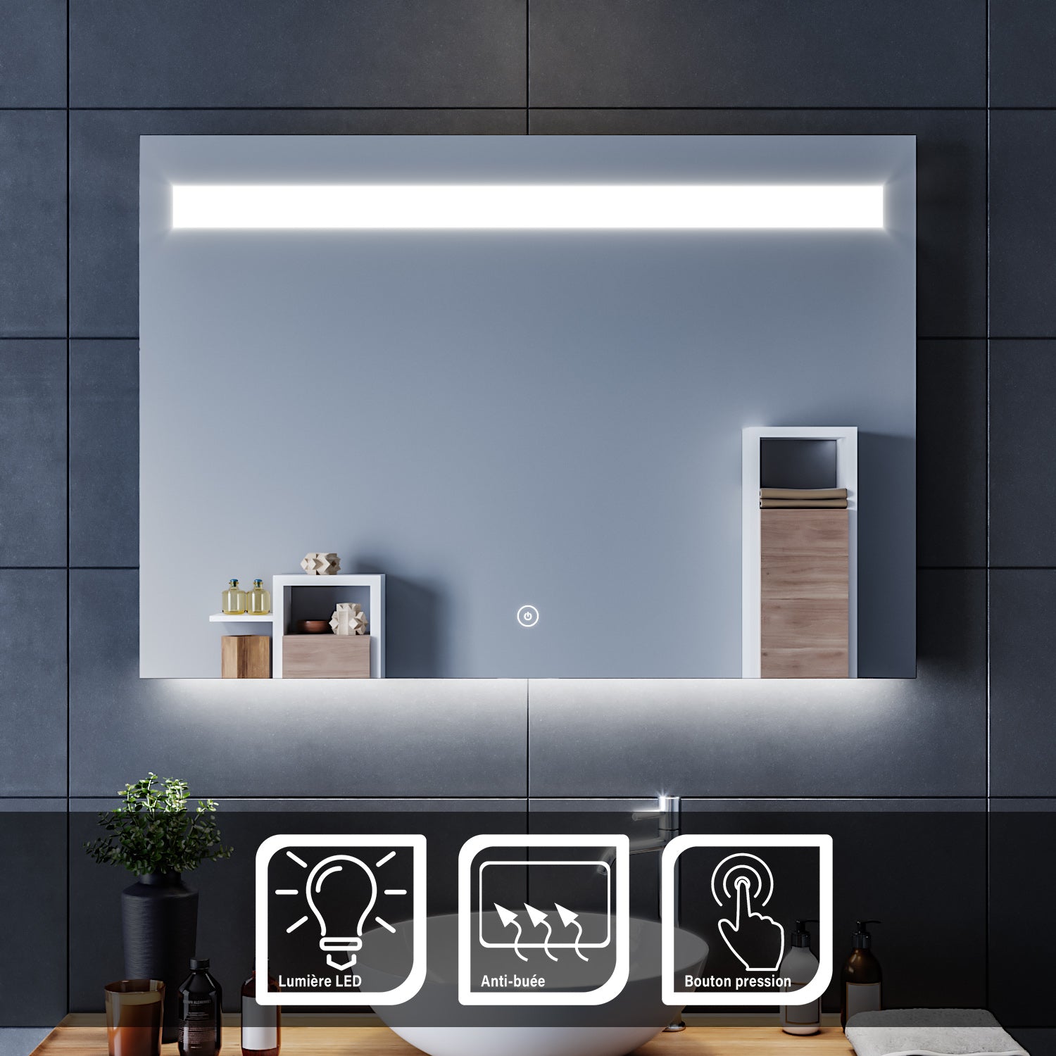 Miroir avec éclairage LED intégré 80 cm x 80 cm STARLED - Creazur Pro