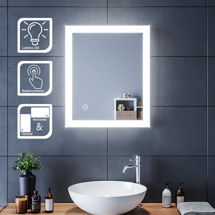 SIRHONA Miroir LED Salle de Bains avec éclairage LED Miroir Muraux AVCE Anti-buée Fonction Cosmétiques Mural Lumière Illumination - SIRHONA