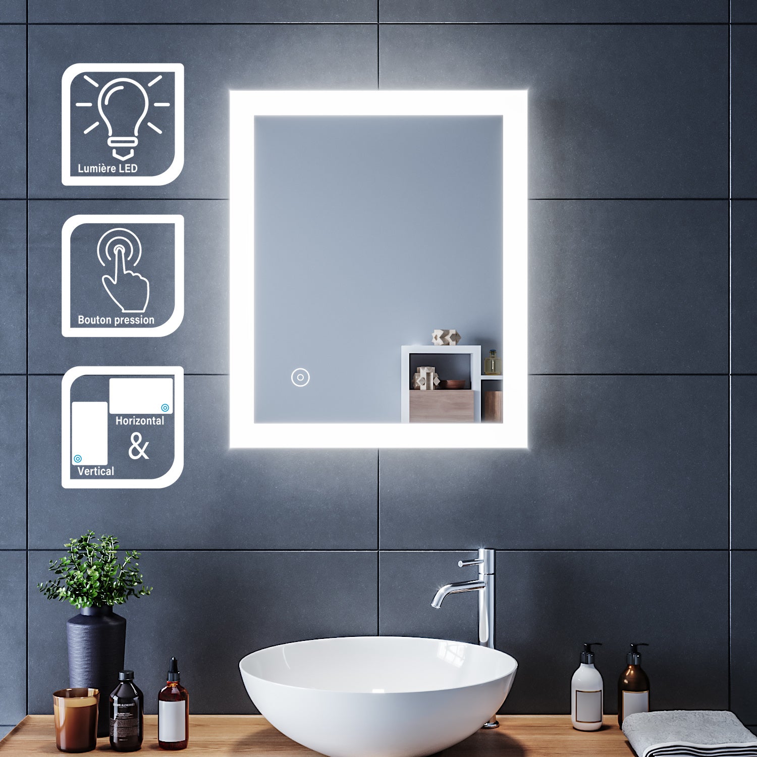 Miroir salle de bain lumineux led esthétique & design - Aurlane