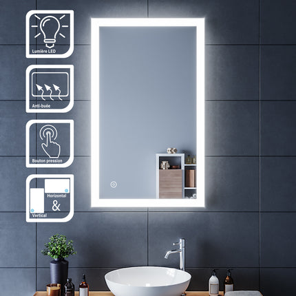 SIRHONA Miroir LED Salle de Bains avec éclairage LED Miroir Muraux AVCE Anti-buée Fonction Cosmétiques Mural Lumière Illumination - SIRHONA