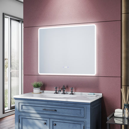 SIRHONA Miroir de salle de bains 900x700x35mm - Miroirs cosmétiques muraux - Miroir avec led illumination - Trois températures de couleur - Antibuée avec réglage de l'heure - SIRHONA