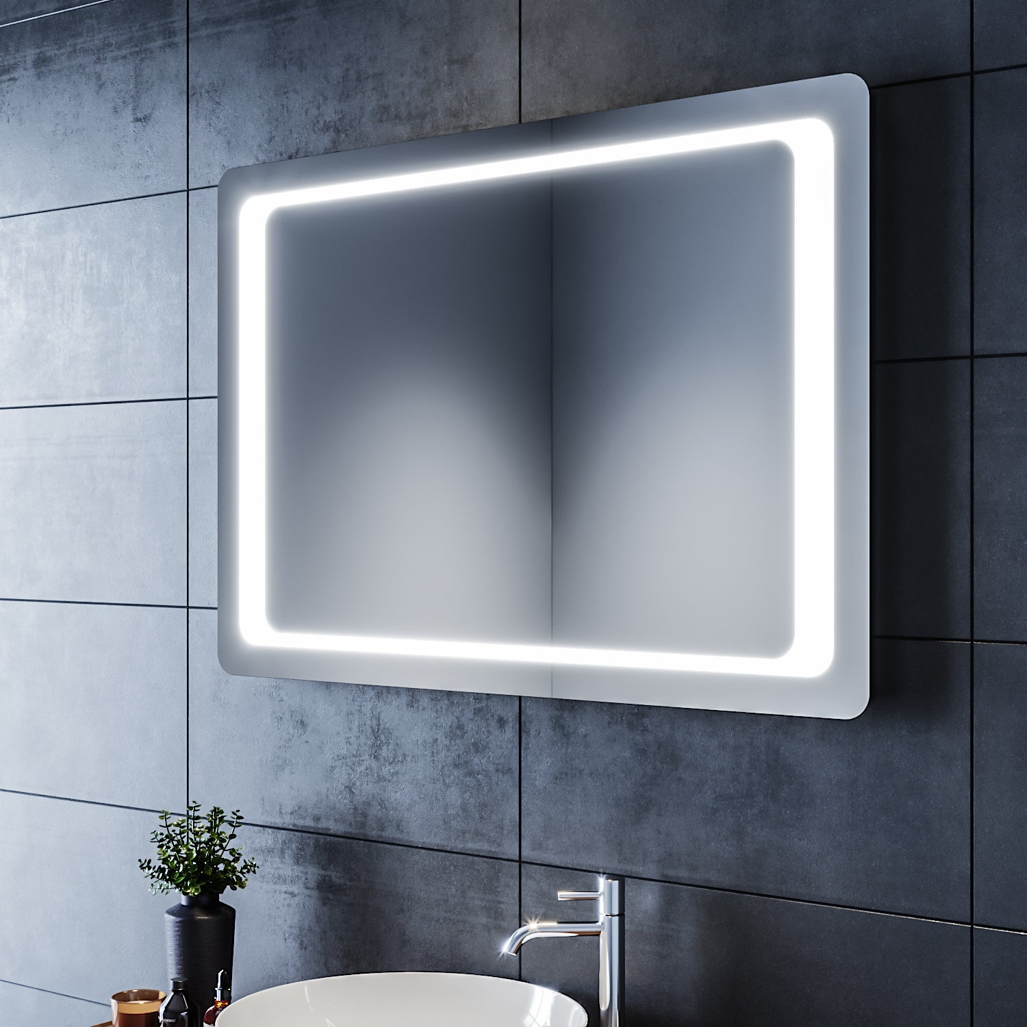 SIRHONA Miroir LED Salle de Bains avec éclairage LED Miroir Muraux AVCE Anti-buée Fonction Cosmétiques Mural Lumière Illumination - SIRHONA
