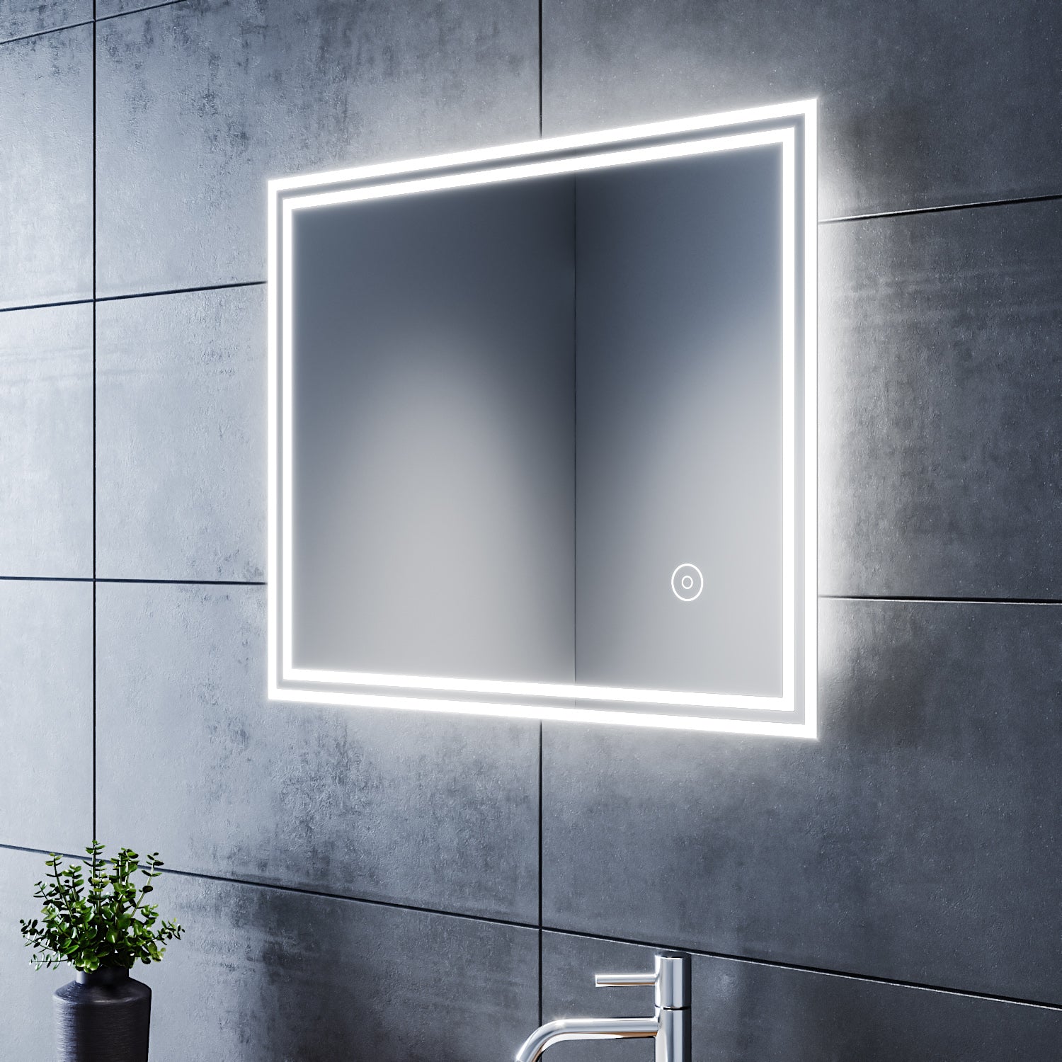 SIRHONA Miroir LED avec éclairage LED Miroir Salle de Bain Miroir Muraux Cosmétiques Mural Lumière Illumination - SIRHONA