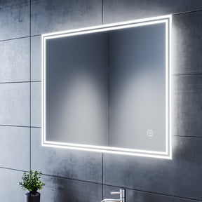 SIRHONA Miroir led Miroir de salle de bains avec éclairage LED Miroir Cosmétiques Mural Lumière Illumination avec Commande par Effleurement 90x70 CM - SIRHONA