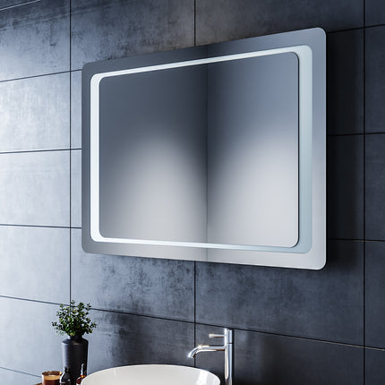 SIRHONA Miroir LED Salle de Bains avec éclairage LED Miroir Muraux AVCE Anti-buée Fonction Cosmétiques Mural Lumière Illumination - SIRHONA