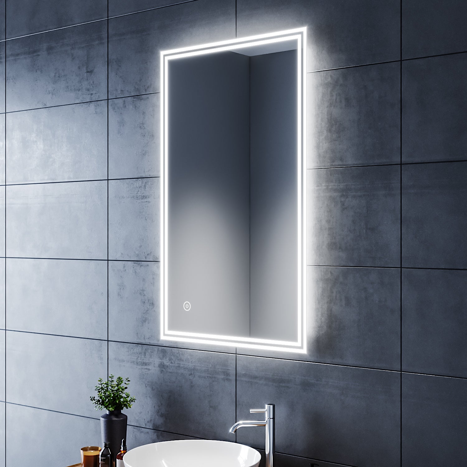 SIRHONA Miroir led Miroir de salle de bains avec éclairage LED Miroir Cosmétiques Mural Lumière Illumination avec Commande par Effleurement 100x60 CM - SIRHONA