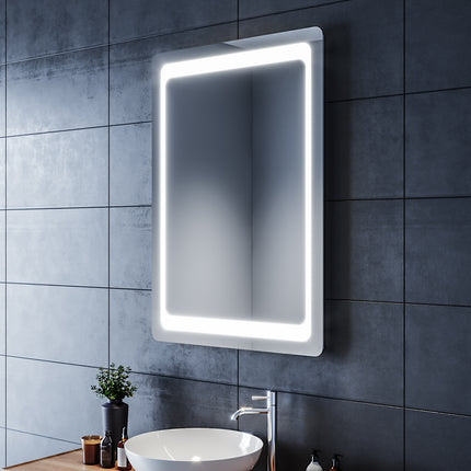 SIRHONA Miroir LED Salle de Bains avec éclairage LED Miroir Muraux AVCE Anti-buée Fonction Cosmétiques Mural Lumière Illumination - SIRHONA
